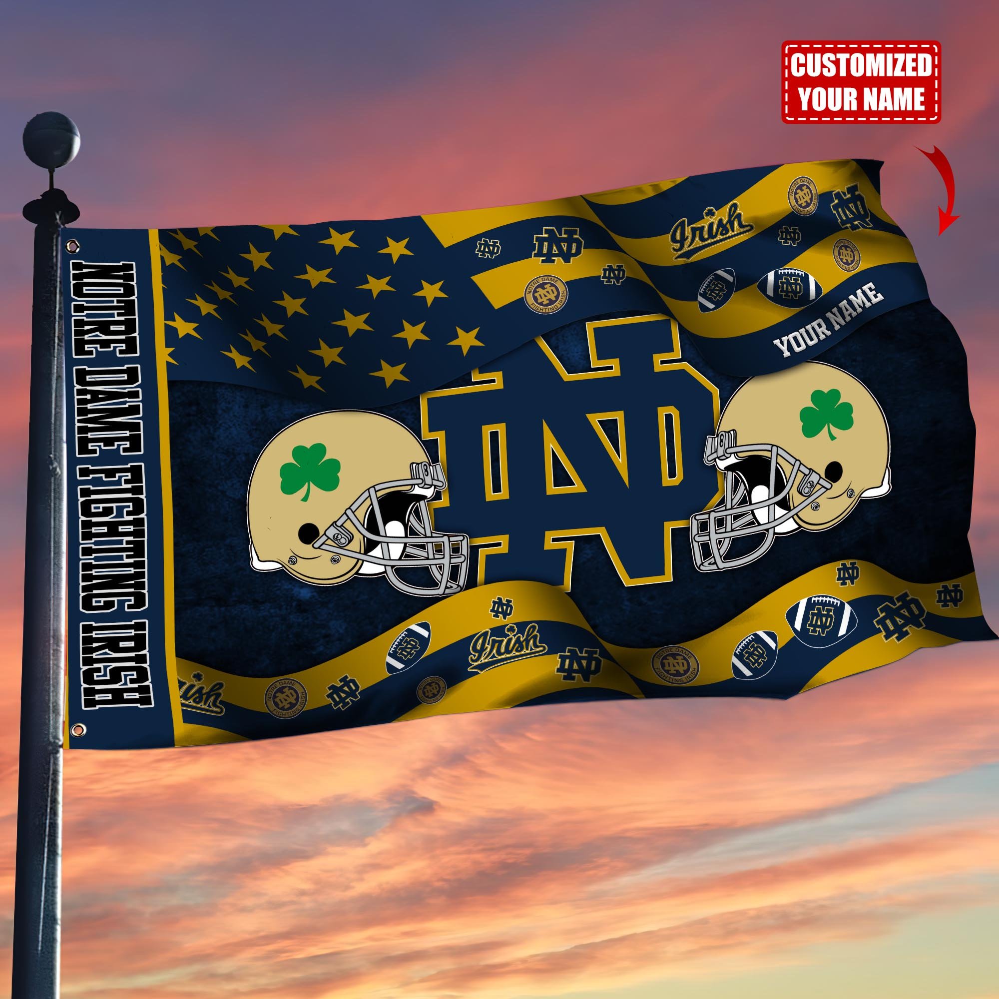 Notre Dame Fighting Irish Custom Flag3x5ft, Let Your Flag Fly TT59114